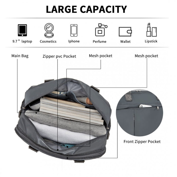 Travel Bag Large Tote Bag and Duffle Bag with Expandable Compartment and Wet/Dry Pocket – Grey