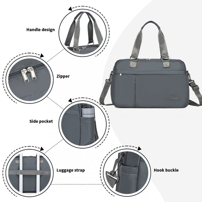 Travel Bag Large Tote Bag and Duffle Bag with Expandable Compartment and Wet/Dry Pocket – Grey