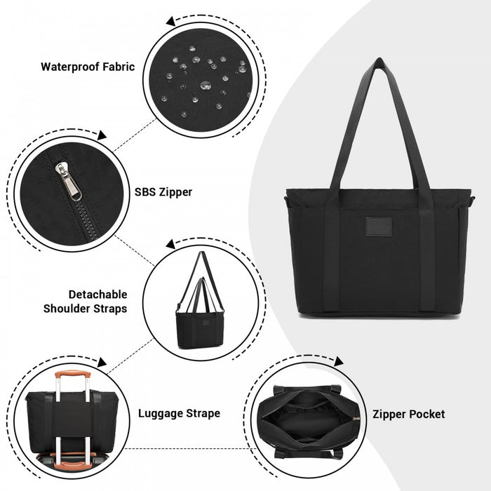 Comfortable and Easy-Carry Large Travel Tote with Trolley Sleeve and Crossbody Strap – Black