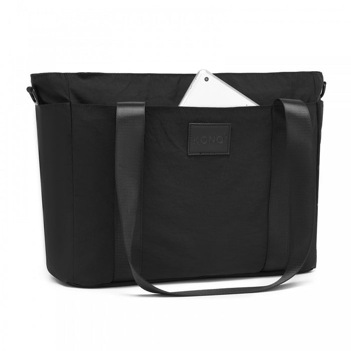 Comfortable and Easy-Carry Large Travel Tote with Trolley Sleeve and Crossbody Strap – Black