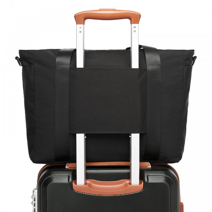 Comfortable and Easy-Carry Large Travel Tote with Trolley Sleeve and Crossbody Strap – Black