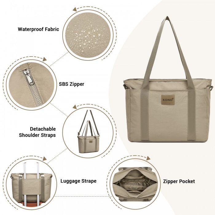 Comfortable and Easy-Carry Large Travel Tote with Trolley Sleeve and Crossbody Strap – Khaki