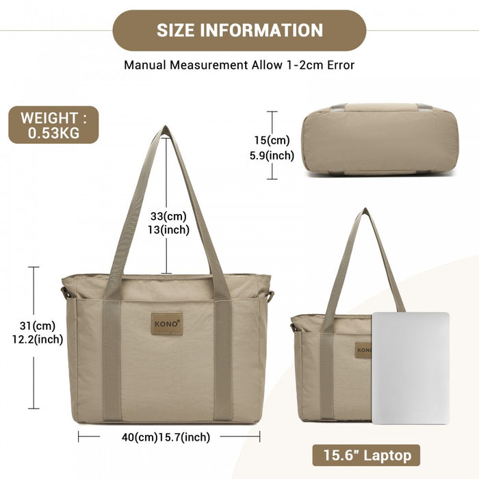 Comfortable and Easy-Carry Large Travel Tote with Trolley Sleeve and Crossbody Strap – Khaki