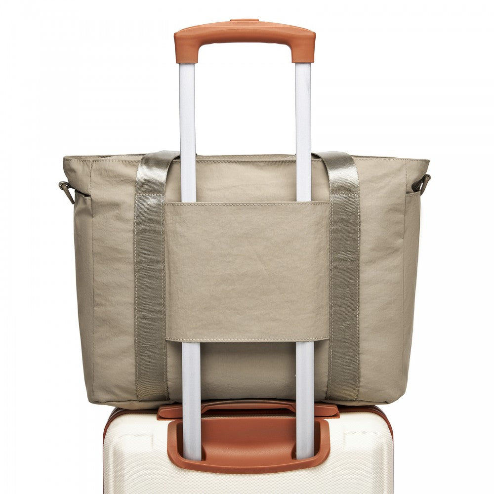 Comfortable and Easy-Carry Large Travel Tote with Trolley Sleeve and Crossbody Strap – Khaki