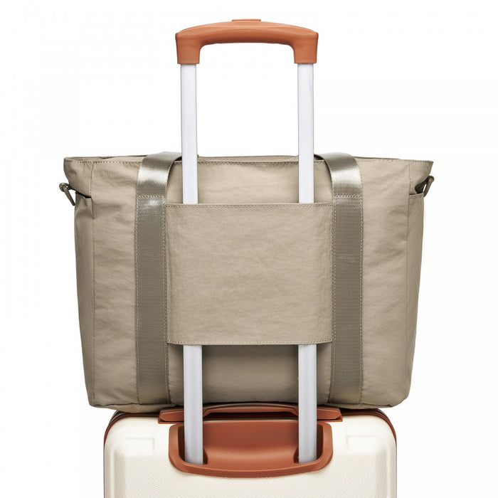 Comfortable and Easy-Carry Large Travel Tote with Trolley Sleeve and Crossbody Strap – Khaki