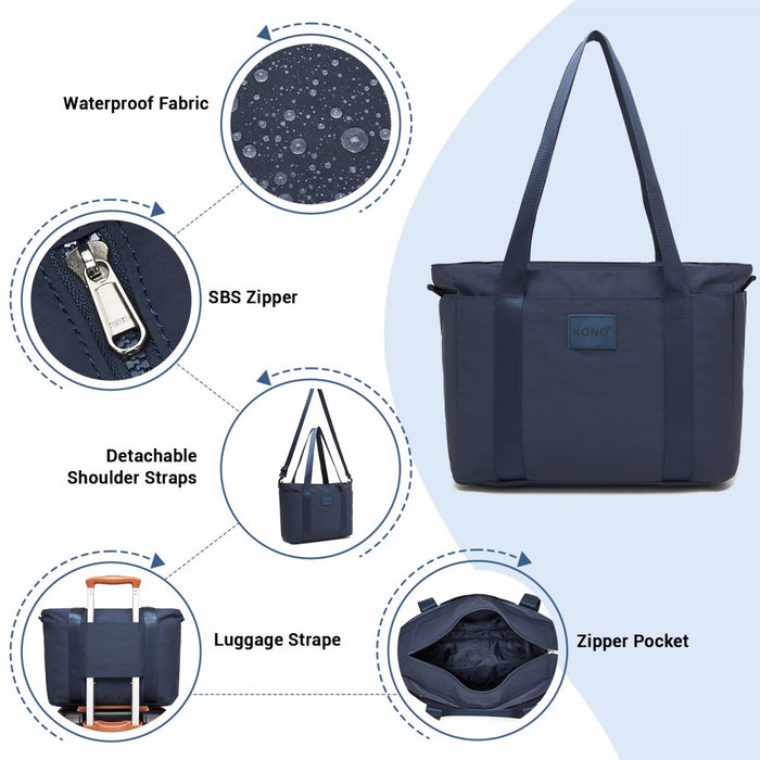 Comfortable and Easy-Carry Large Travel Tote with Trolley Sleeve and Crossbody Strap – Navy