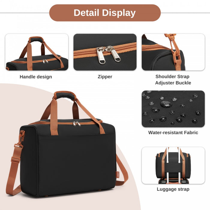 Compact and Lightweight Personal-Item Travel Bag – U-Zip Wide Opening and Trolley Sleeve – Black and Brown