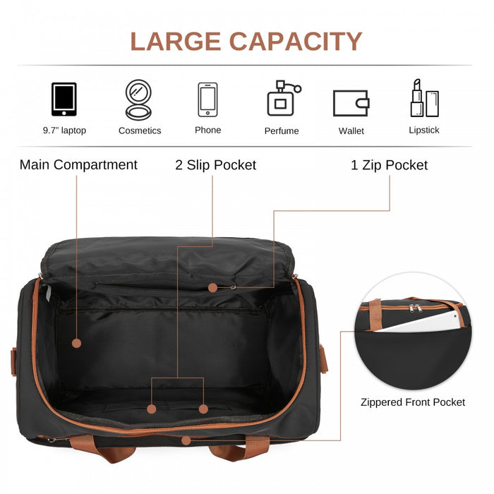 Compact and Lightweight Personal-Item Travel Bag – U-Zip Wide Opening and Trolley Sleeve – Black and Brown