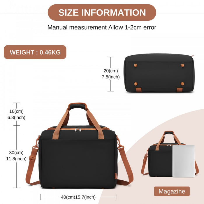 Compact and Lightweight Personal-Item Travel Bag – U-Zip Wide Opening and Trolley Sleeve – Black and Brown