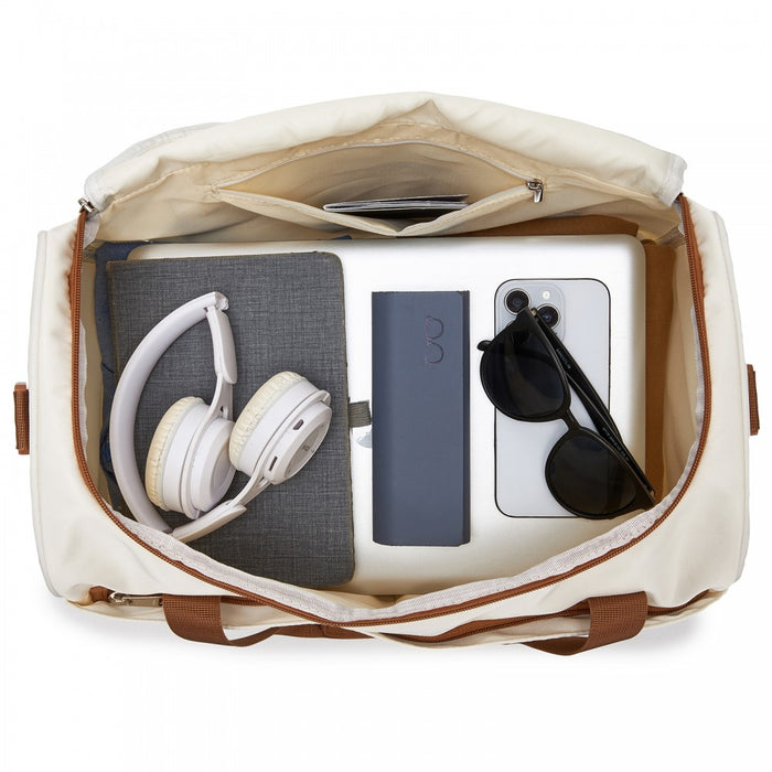 Compact and Lightweight Personal-Item Travel Bag – U-Zip Wide Opening and Trolley Sleeve – Cream