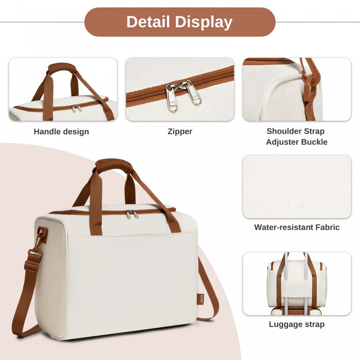 Compact and Lightweight Personal-Item Travel Bag – U-Zip Wide Opening and Trolley Sleeve – Cream