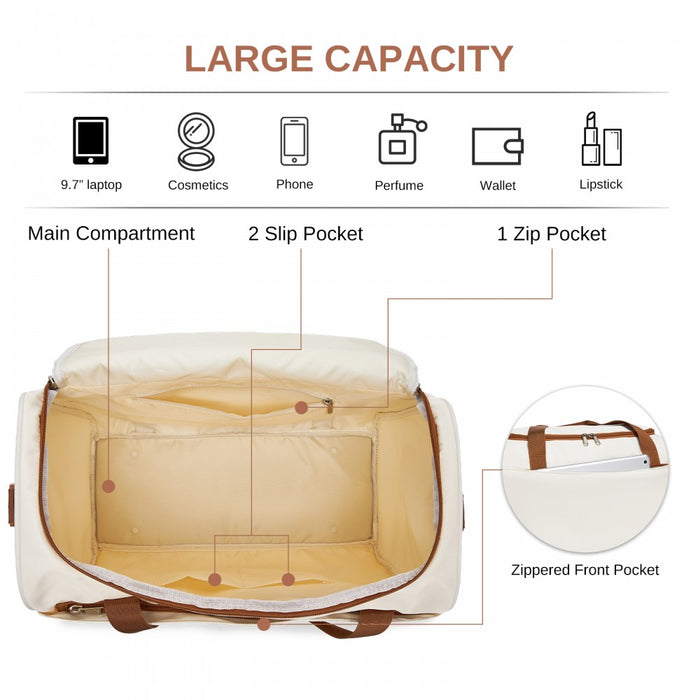 Compact and Lightweight Personal-Item Travel Bag – U-Zip Wide Opening and Trolley Sleeve – Cream