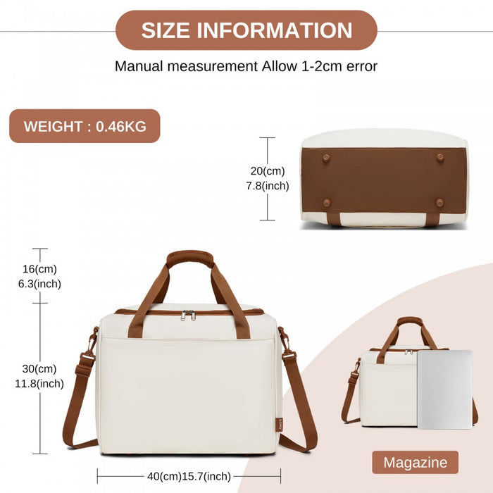 Compact and Lightweight Personal-Item Travel Bag – U-Zip Wide Opening and Trolley Sleeve – Cream
