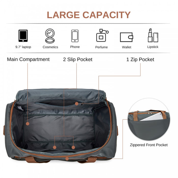 Compact and Lightweight Personal-Item Travel Bag – U-Zip Wide Opening and Trolley Sleeve – Grey and Brown