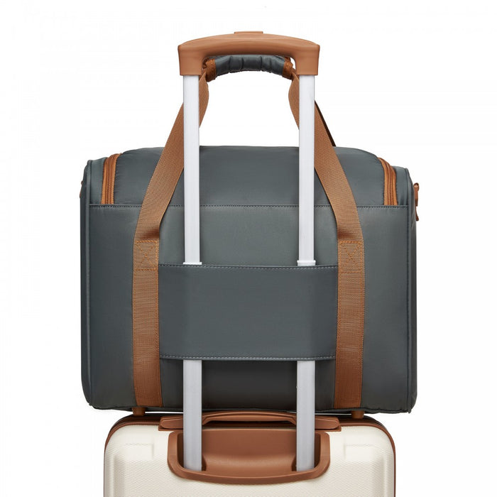 Compact and Lightweight Personal-Item Travel Bag – U-Zip Wide Opening and Trolley Sleeve – Grey and Brown