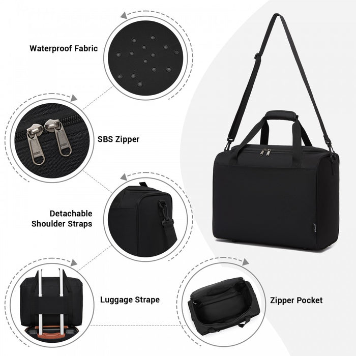 Airline-Approved Cabin Travel Duffel – Weekender with U-Zip Opening – Black