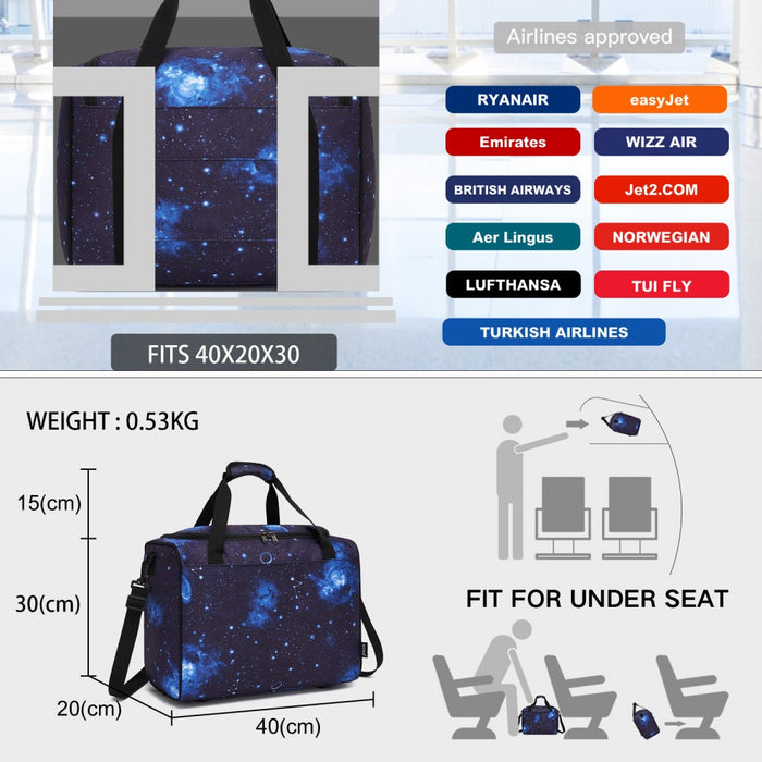 Airline-Approved Cabin Travel Duffel – Weekender with U-Zip Opening – Galaxy Blue