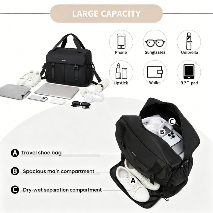 Expandable Cabin Travel Bag – Large, Water-Resistant, Multi-Compartment Weekend and Carry-On Tote – Black