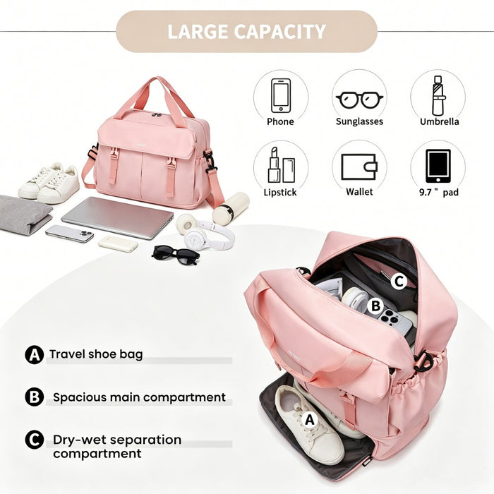 Expandable Cabin Travel Bag – Large, Water-Resistant, Multi-Compartment Weekend and Carry-On Tote – Pink
