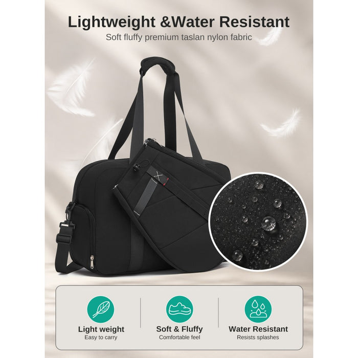 Modular Tennis Travel Bag Set, Water Repellent Nylon Gym Bag with Detachable Racket Sleeve – 25 L – Black