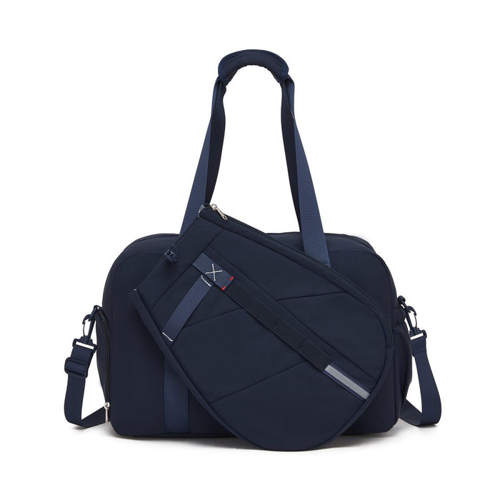 Modular Tennis Travel Bag Set, Water Repellent Nylon Gym Bag with Detachable Racket Sleeve – 25 L – Navy