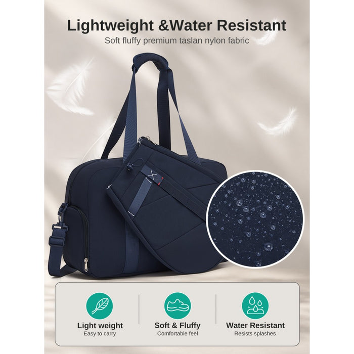 Modular Tennis Travel Bag Set, Water Repellent Nylon Gym Bag with Detachable Racket Sleeve – 25 L – Navy