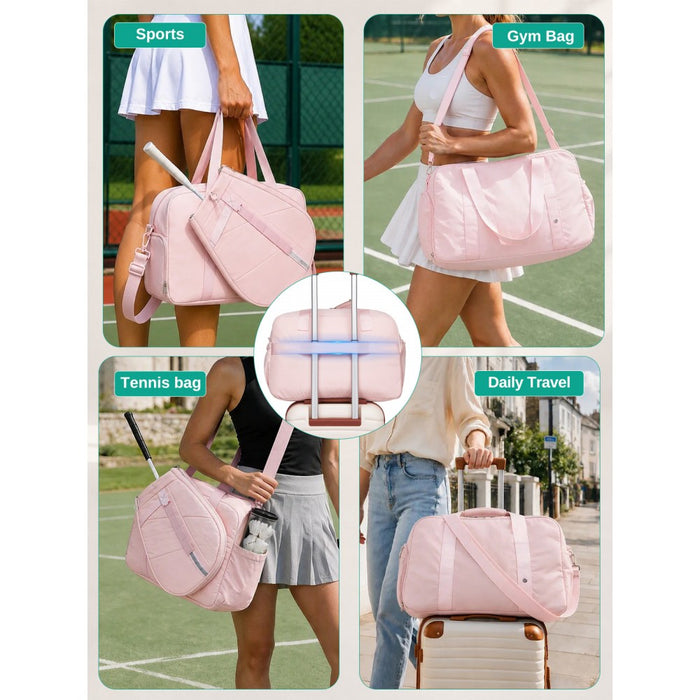 Modular Tennis Travel Bag Set, Water Repellent Nylon Gym Bag with Detachable Racket Sleeve – 25 L – Pink