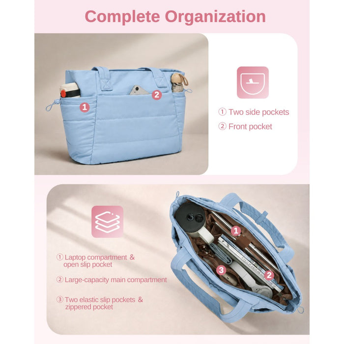 2-Piece Women's Tote Bag Set, Water Repellent Handbag with Laptop Compartment – Blue