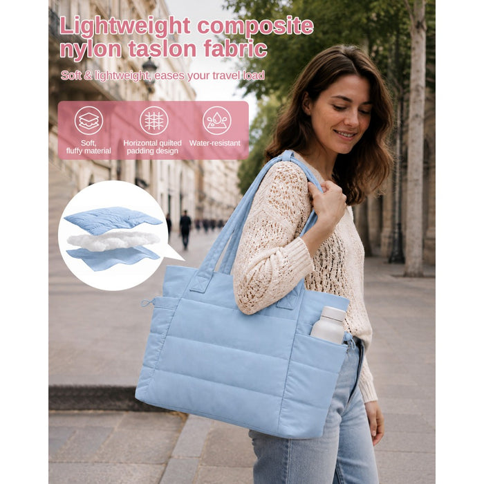 2-Piece Women's Tote Bag Set, Water Repellent Handbag with Laptop Compartment – Blue