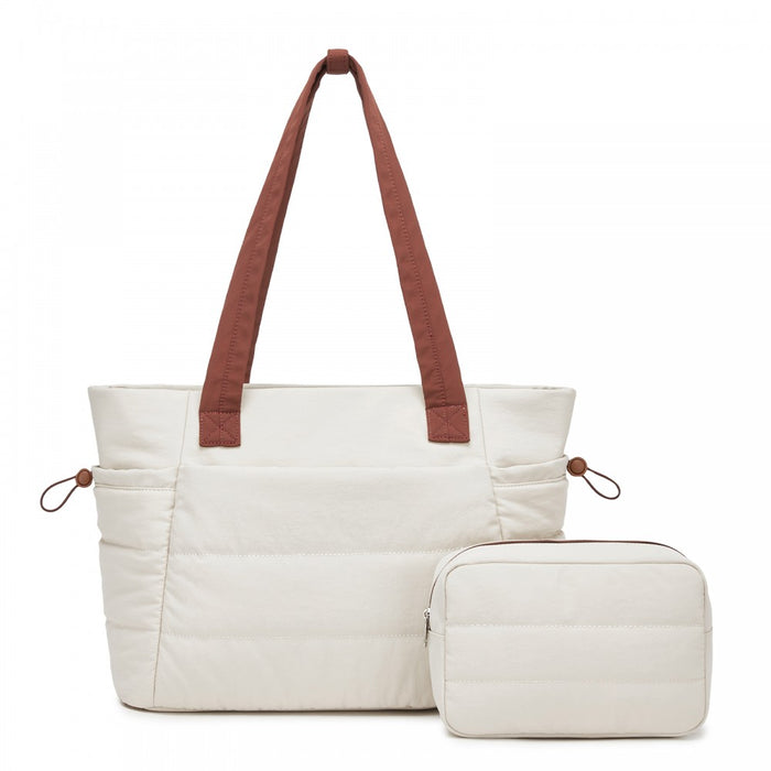 2-Piece Women's Tote Bag Set, Water Repellent Handbag with Laptop Compartment – Beige and Brown