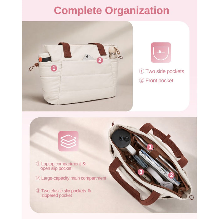 2-Piece Women's Tote Bag Set, Water Repellent Handbag with Laptop Compartment – Beige and Brown