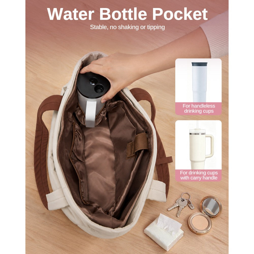 2-Piece Women's Tote Bag Set, Water Repellent Handbag with Laptop Compartment – Beige and Brown
