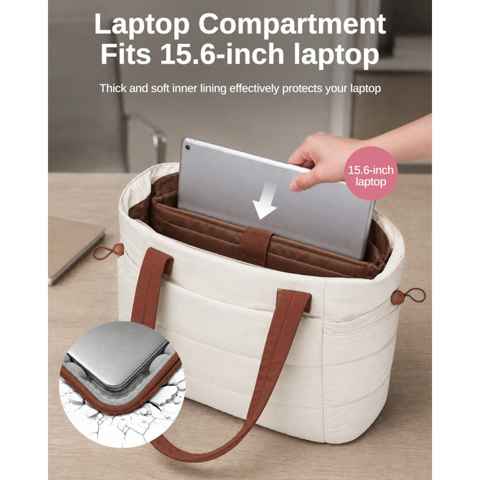 2-Piece Women's Tote Bag Set, Water Repellent Handbag with Laptop Compartment – Beige and Brown
