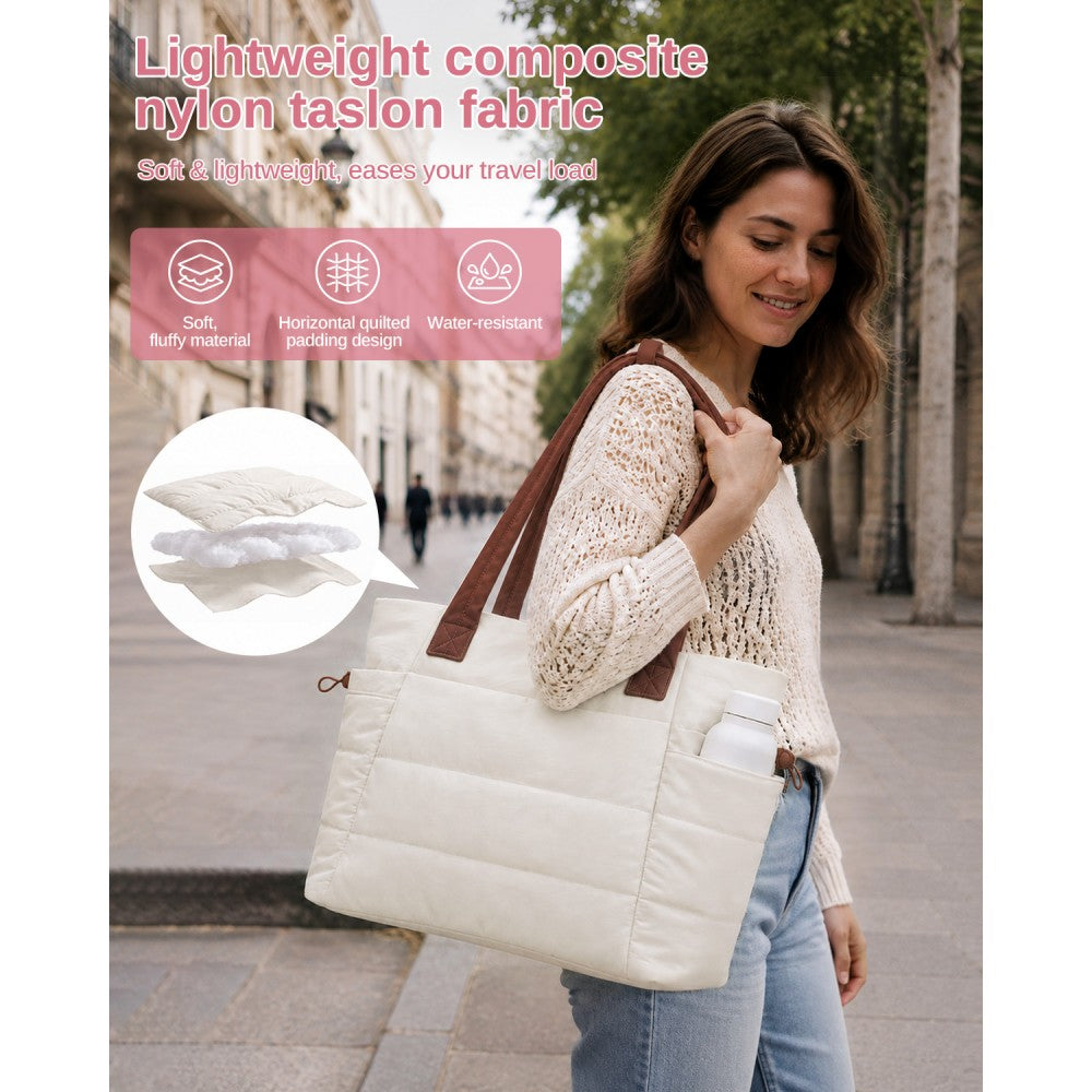 2-Piece Women's Tote Bag Set, Water Repellent Handbag with Laptop Compartment – Beige and Brown