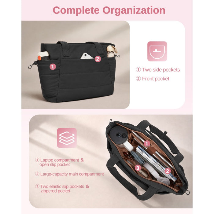2-Piece Women's Tote Bag Set, Water Repellent Handbag with Laptop Compartment – Black