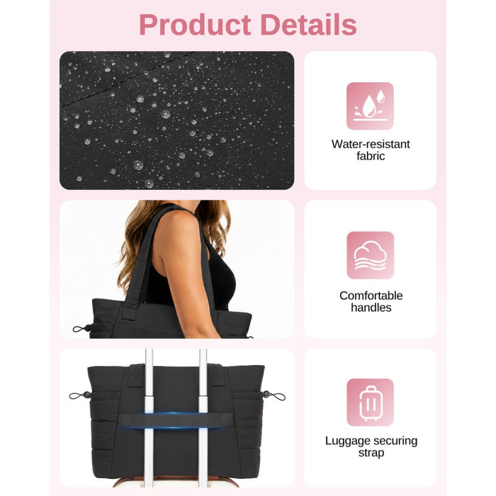 2-Piece Women's Tote Bag Set, Water Repellent Handbag with Laptop Compartment – Black