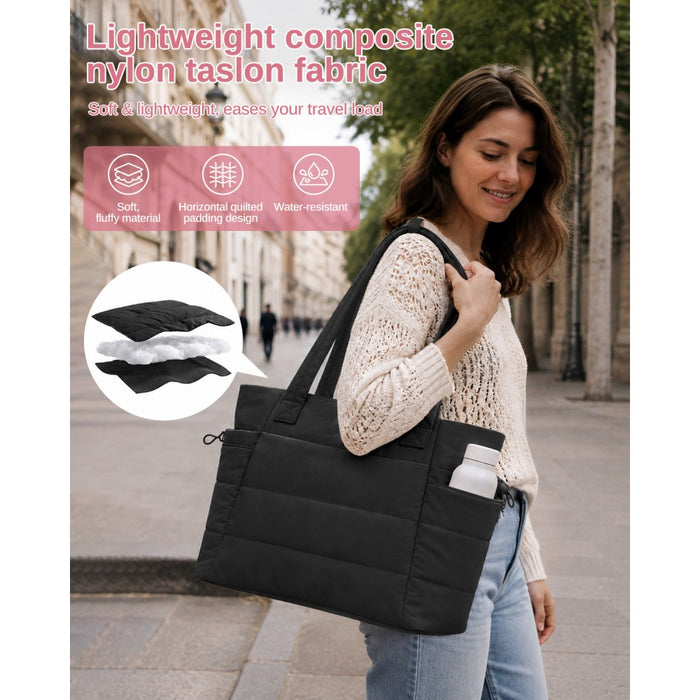 2-Piece Women's Tote Bag Set, Water Repellent Handbag with Laptop Compartment – Black
