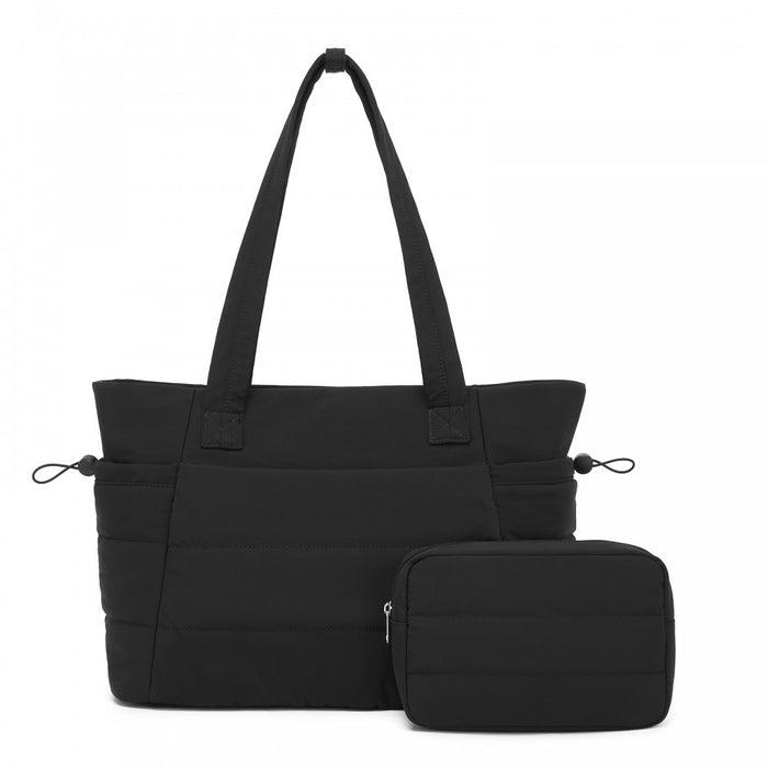 2-Piece Women's Tote Bag Set, Water Repellent Handbag with Laptop Compartment – Black