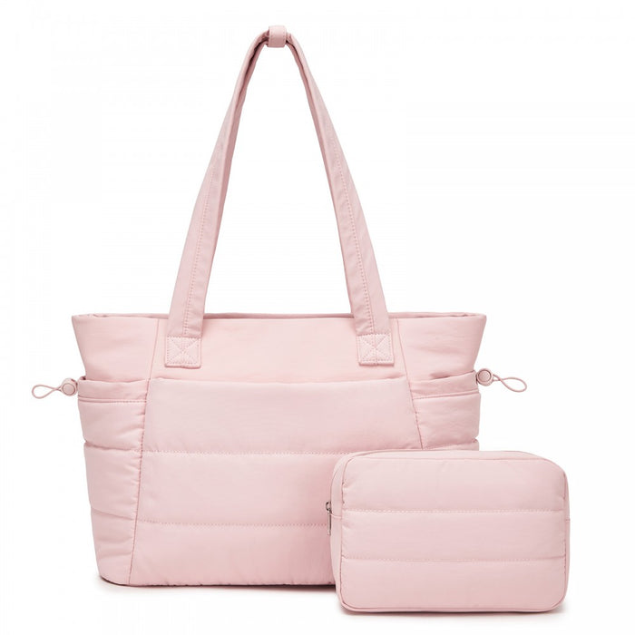 2-Piece Women's Tote Bag Set, Water Repellent Handbag with Laptop Compartment – Pink