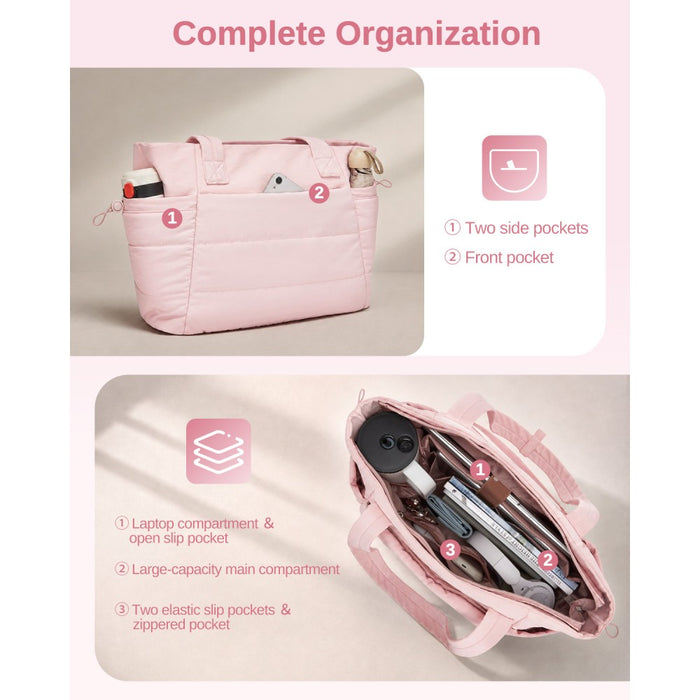 2-Piece Women's Tote Bag Set, Water Repellent Handbag with Laptop Compartment – Pink
