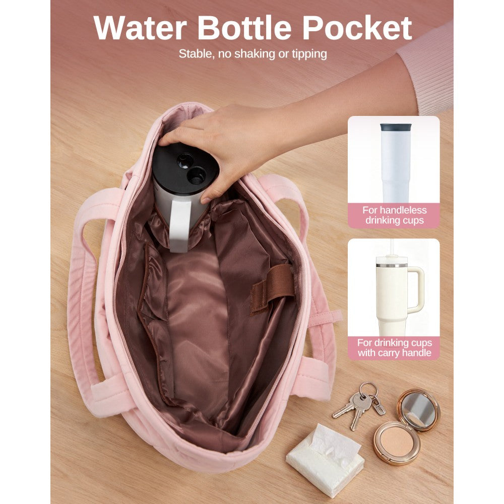 2-Piece Women's Tote Bag Set, Water Repellent Handbag with Laptop Compartment – Pink