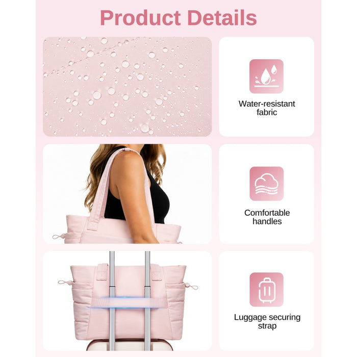 2-Piece Women's Tote Bag Set, Water Repellent Handbag with Laptop Compartment – Pink