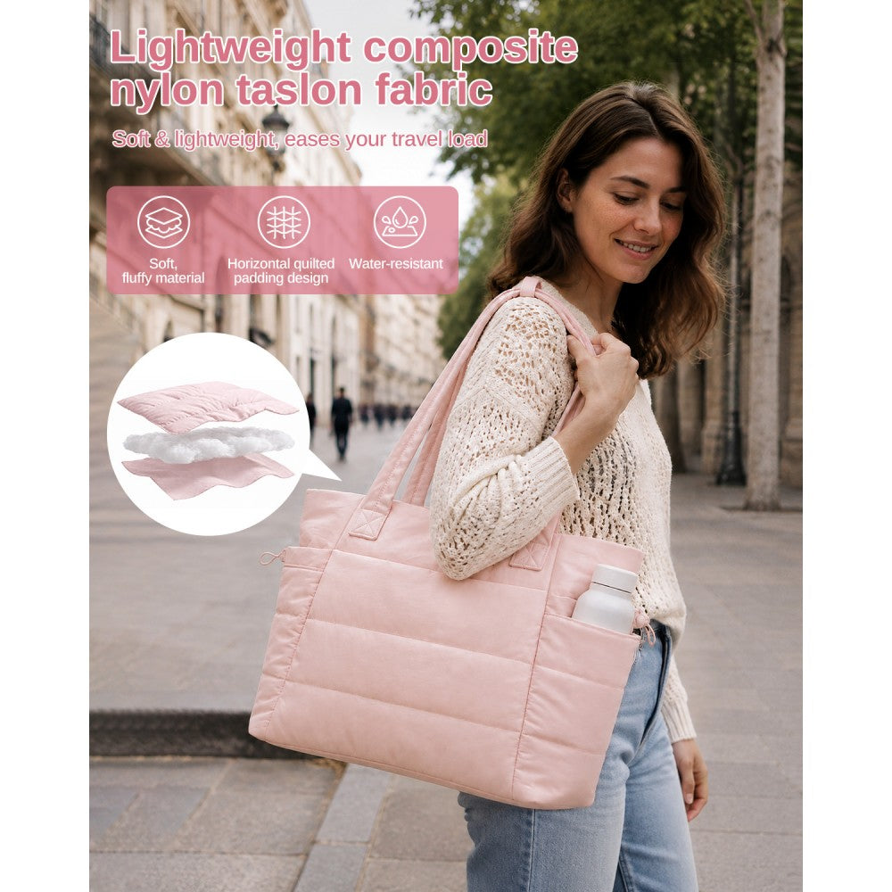 2-Piece Women's Tote Bag Set, Water Repellent Handbag with Laptop Compartment – Pink