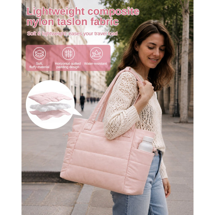 2-Piece Women's Tote Bag Set, Water Repellent Handbag with Laptop Compartment – Pink