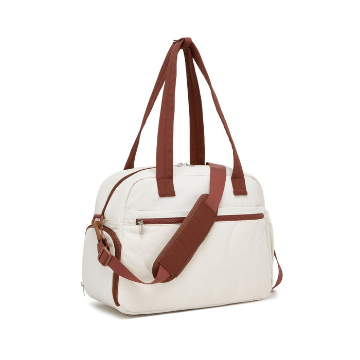 Lightweight Quilted Women's Travel Bag Set with Shoe Compartment for Gym Maternity Commute – 24 L – Beige and Brown