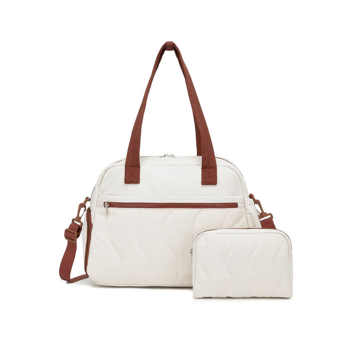 Lightweight Quilted Women's Travel Bag Set with Shoe Compartment for Gym Maternity Commute – 24 L – Beige and Brown