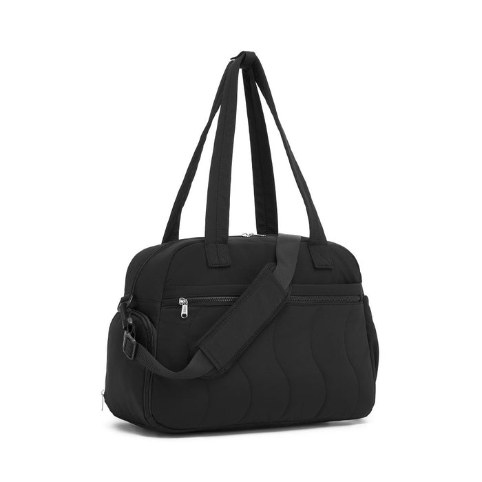 Lightweight Quilted Women's Travel Bag Set with Shoe Compartment for Gym Maternity Commute – 24 L – Black