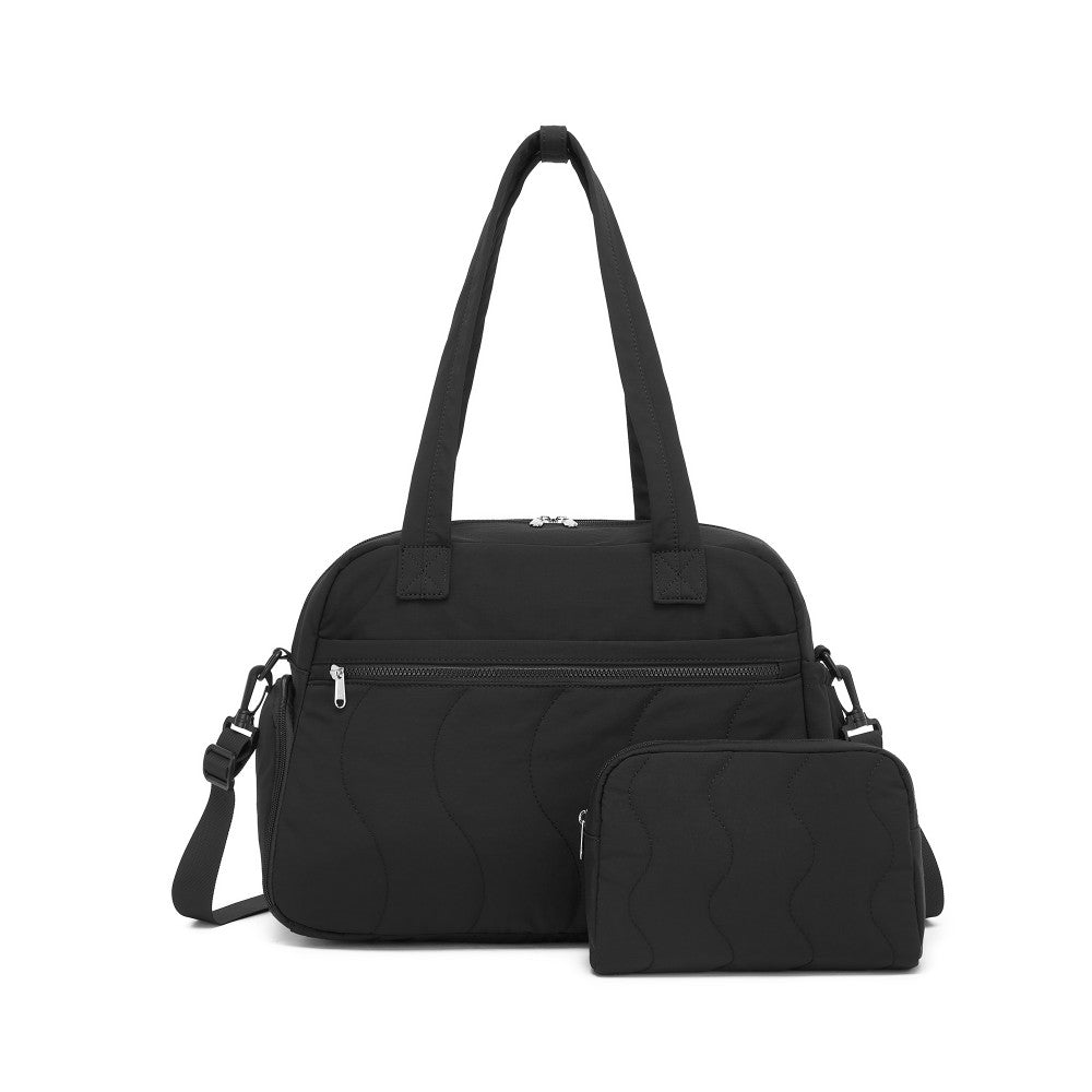 Lightweight Quilted Women's Travel Bag Set with Shoe Compartment for Gym Maternity Commute – 24 L – Black