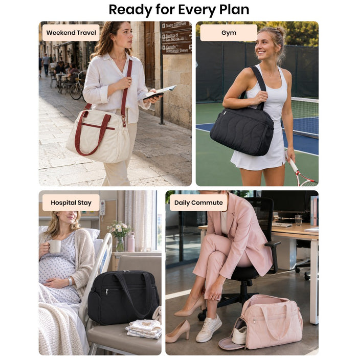 Lightweight Quilted Women's Travel Bag Set with Shoe Compartment for Gym Maternity Commute – 24 L – Pink