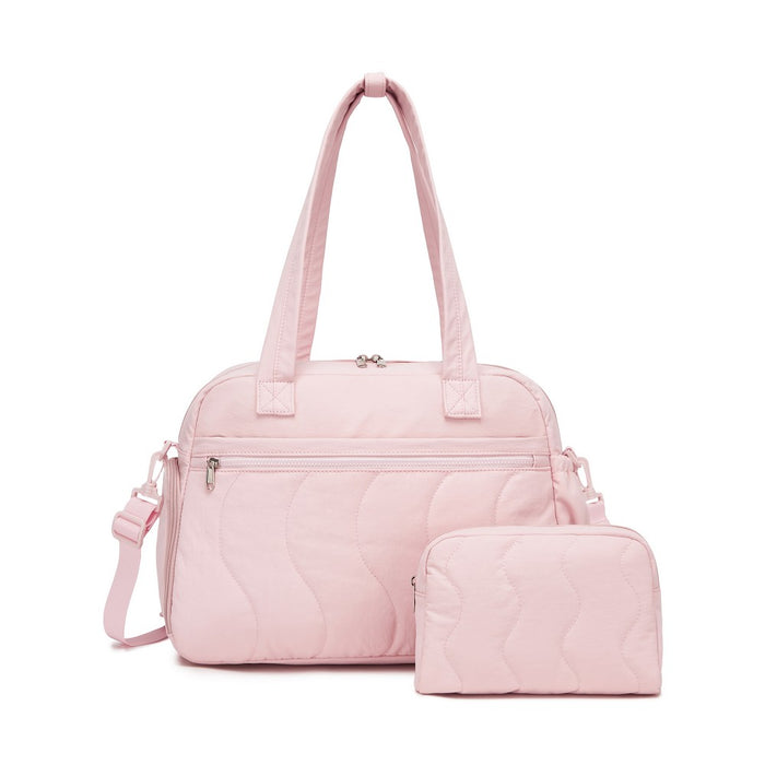 Lightweight Quilted Women's Travel Bag Set with Shoe Compartment for Gym Maternity Commute – 24 L – Pink